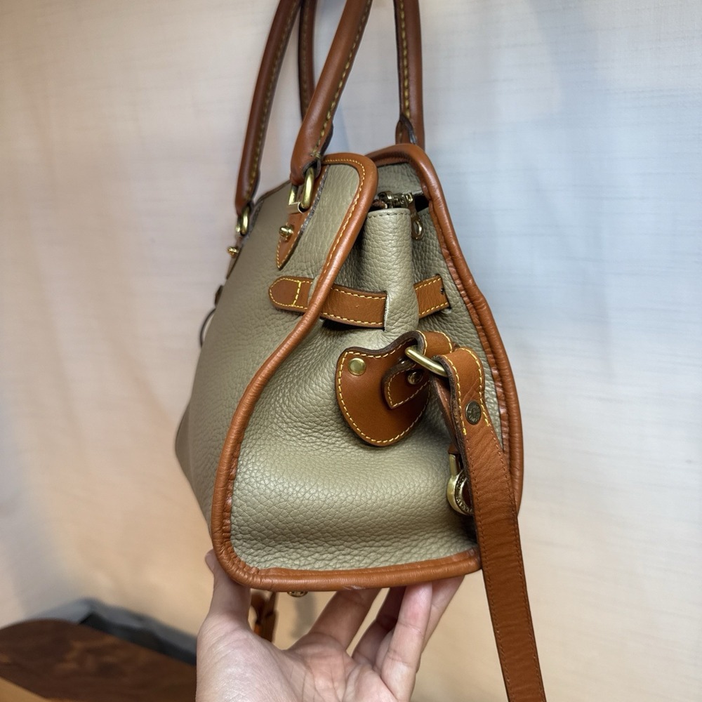 Vintage DOONEY AND BOURKE Khaki Brown Leather Buckle 2 Way Satchel Crossbody Bag - Picture 7 of 16